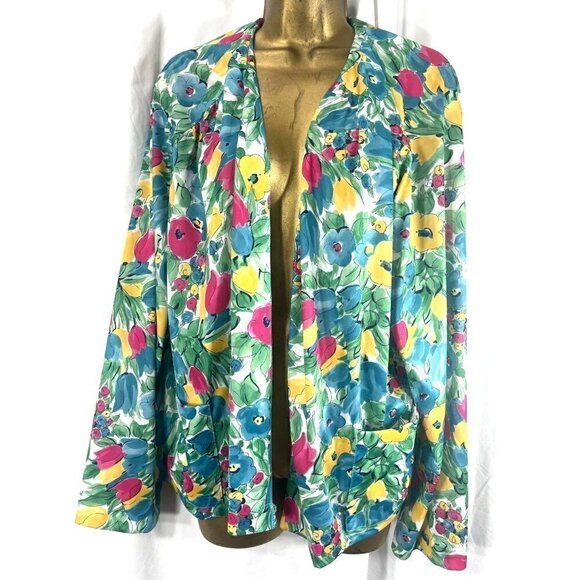 NWT Vintage Tribute Floral Open Front Blazer Long Sleeves Made in USA 48 Bust - Picture 1 of 5